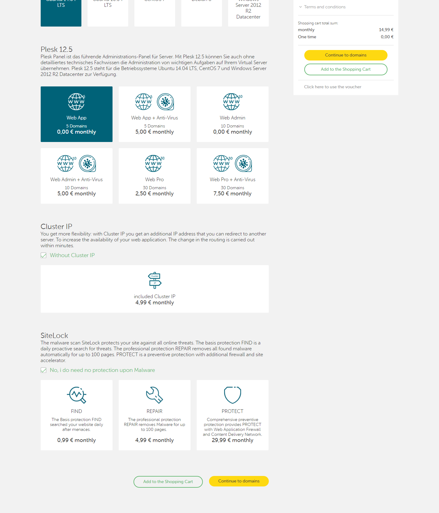 Host Europe Virtual Server Configuration Page